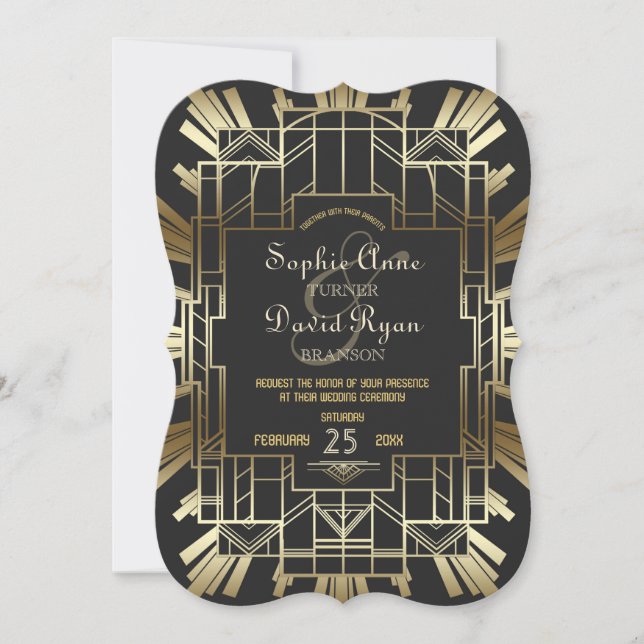 Charm Roaring 20's Great Gatsby Wedding Einladung (Vorderseite)