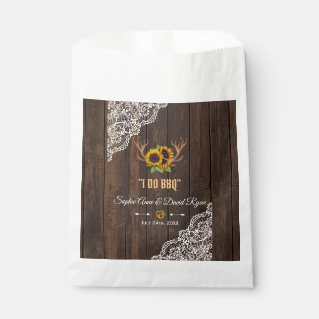Charm Rustic Sonnenblumen Antlers Wood Lace I DO G Geschenktütchen (Vorderseite)