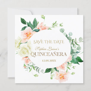 Charm Spring Blush Weiße Blume Quinceañera Save The Date