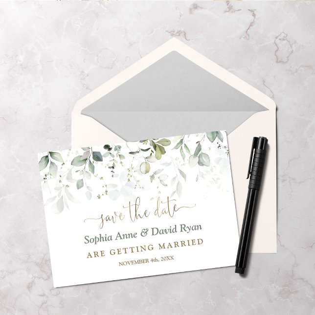 Charm Watercolor Airy Greenerity Gold Wedding Save The Date (Von Creator hochgeladen)
