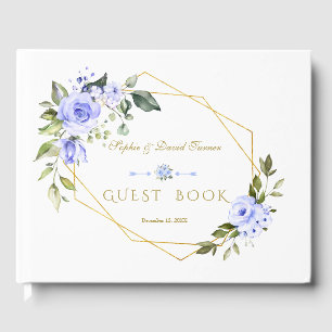Charm Watercolor Blue Floral Navy Hochzeit Gästebuch