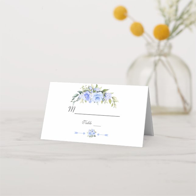 Charm Watercolor Blue Flowers Hochzeitsstimmung Ti Platzkarte (Vorderseite)