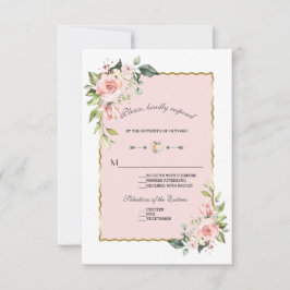 Charm Watercolor Blush Bloral Gold Hochzeit RSVP Karte