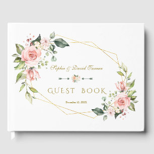Charm Watercolor Blush Floral Navy Hochzeit Gästebuch