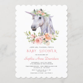 Charm Watercolor Einicorn Pink Floral Baby Dusche Einladung