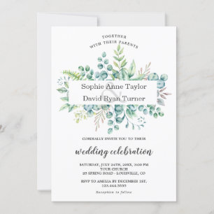 Charm Watercolor Eukalyptus Foliage Frame Wedding Einladung