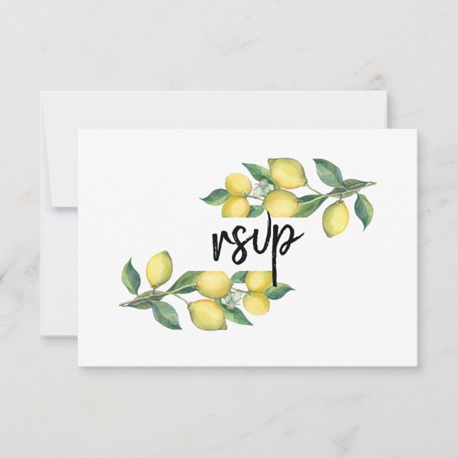 Charm Watercolor Lemon Tropical Wedding RSVP (Vorderseite)