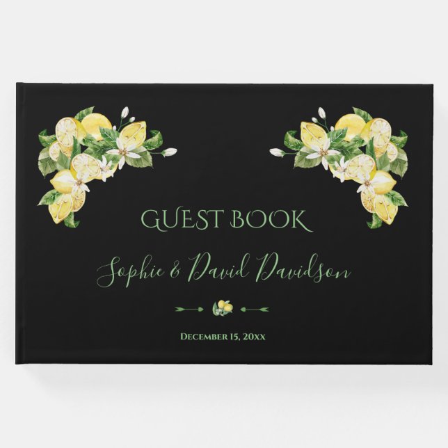 Charm Watercolor Lemon Tropische Hochzeit Gästebuch (Vorderseite)