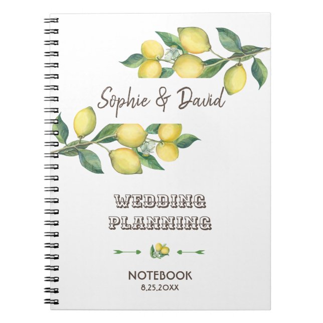 Charm Watercolor Lemon Tropischer Hochzeitsplaner Notizblock (Vorderseite)