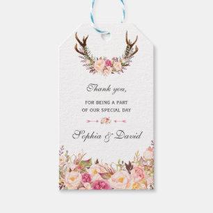 Charm Watercolor Pink Blush Floral Antlers Wedding Geschenkanhänger