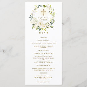 Charm Watercolor Weiße Blume Kranz Taufe Menükarte