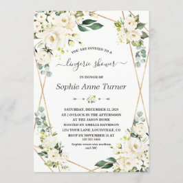 Charm Watercolor White Floral Gold Brautparty Einladung
