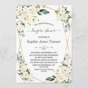 Charm Watercolor White Floral Gold Brautparty Einladung