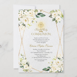 Charm White Blume Gold Erste heilige Kommune Einladung