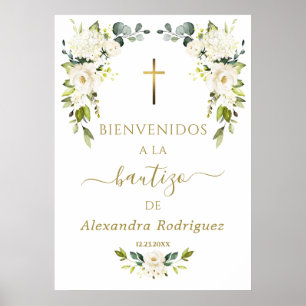 Charm White Blume Willkommen Spanisches Taufzeiche Poster