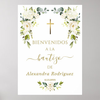 Charm White Blume Willkommen Spanisches Taufzeiche Poster