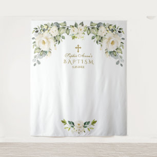 Charm White Floral Baptisse Girl Foto Booth Prop Wandteppich