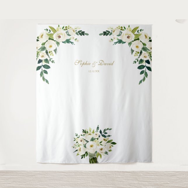 Charm White Floral Wedding Foto Stand Hintergrund Wandteppich (Vorderseite)
