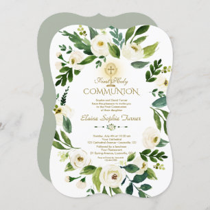 Charm White Floral Wreath Cross Heilige Kommune Einladung