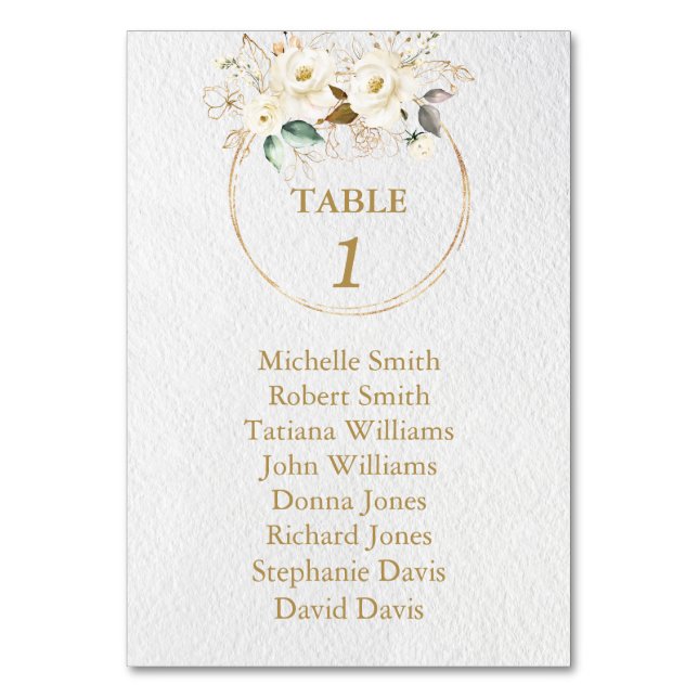 Charm White Gold Blume Taufen Seating Chart Tischnummer (Vorderseite)