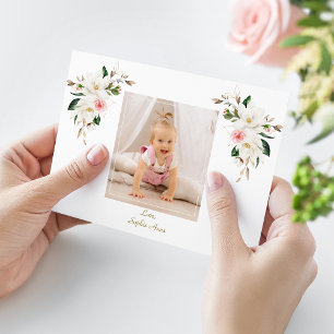 Charm White Magnolia Foto Girl 1. Geburtstag Dankeskarte
