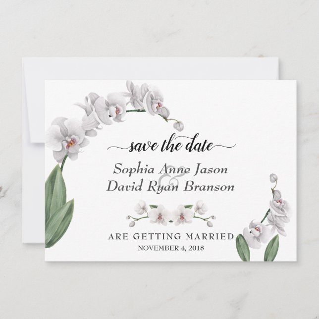 Charm White Orchid Wedding Calligraphy Save The Date (Vorderseite)