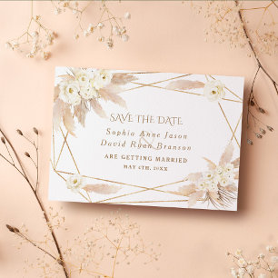 Charm White Roses Pampas Grass Gold Hochzeit Save The Date