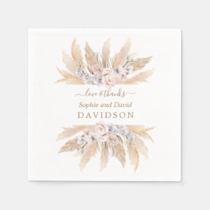 Charm White Roses Pampas Grass Wedding Napkins Serviette