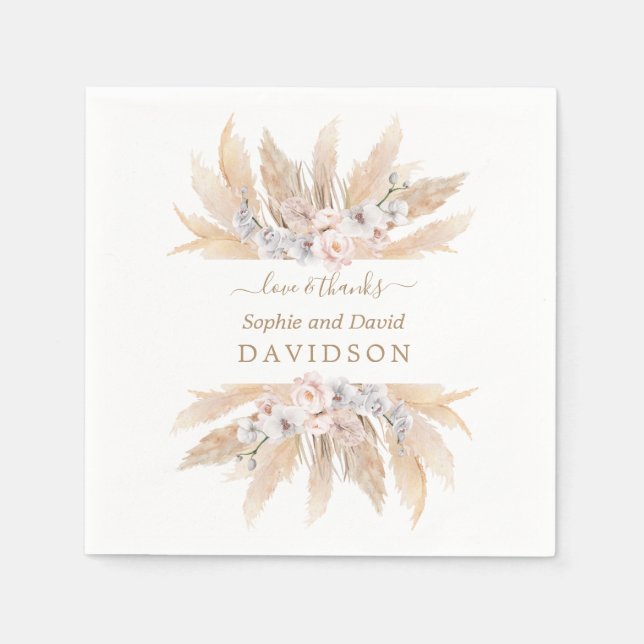 Charm White Roses Pampas Grass Wedding Napkins Serviette (Vorderseite)