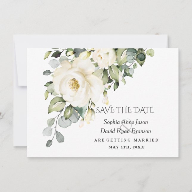 Charm White Watercolor Blume Blütenhochzeit Save The Date (Vorderseite)
