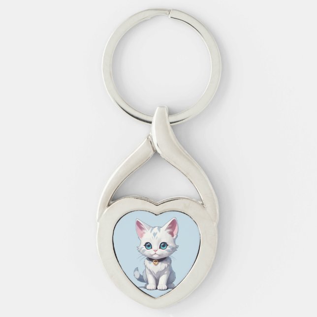 Charmant-White Cat Design Schlüsselanhänger (Vorderseite)