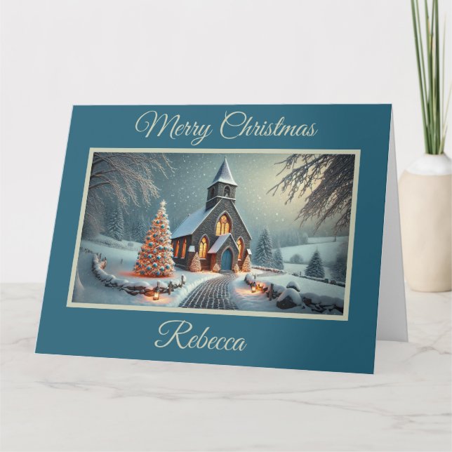 Charmante Altsteinkirche zu Weihnachten Karte (Vorderseite)