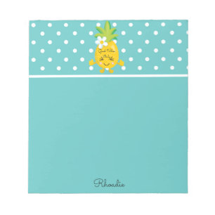 Charmante Ananas Blau- und Weißpolka-Punkte Notizblock