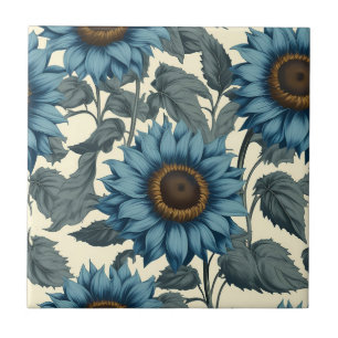 Charmante blaue Sonnenblumen im Vintage-Stil Fliese