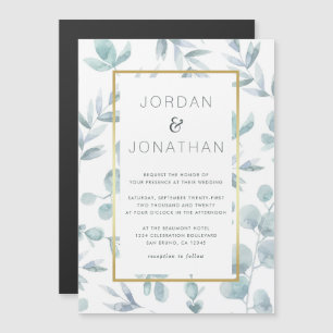 Charmante Botanische Blätter Hochzeit Magneteinladung