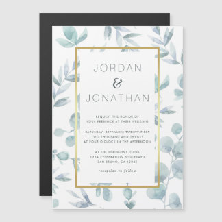 Charmante Botanische Blätter Hochzeit Magneteinladung