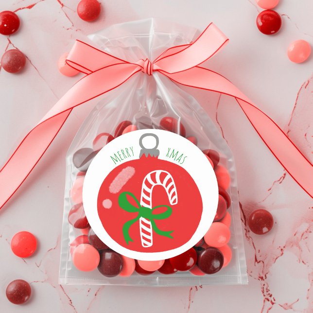 Charmante Candycane Weihnachtsschmuck Weihnachten  Runder Aufkleber (Charming Candycane Christmas Ornament Xmas Holiday Classic Round Sticker
)