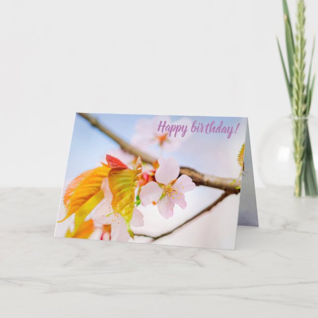 Charmante Chic Sakura Blume und Blätter im Frühjah Karte (Vorderseite)