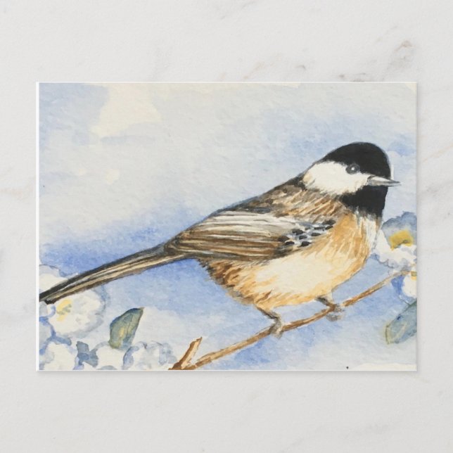 Charmante Chickadee Blume Wasserfarbe Postkarte (Vorderseite)