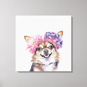 Charmante Chihuahua-Blume Kronenwasserfarbe Print# Leinwanddruck