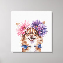 Charmante Chihuahua-Blume Kronenwasserfarbe Print#