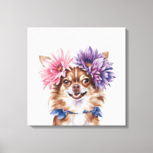 Charmante Chihuahua-Blume Kronenwasserfarbe Print# Leinwanddruck