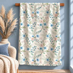 Charmante Cottagecore-Wildblumen-Rosé-Blau-Decke Sherpadecke