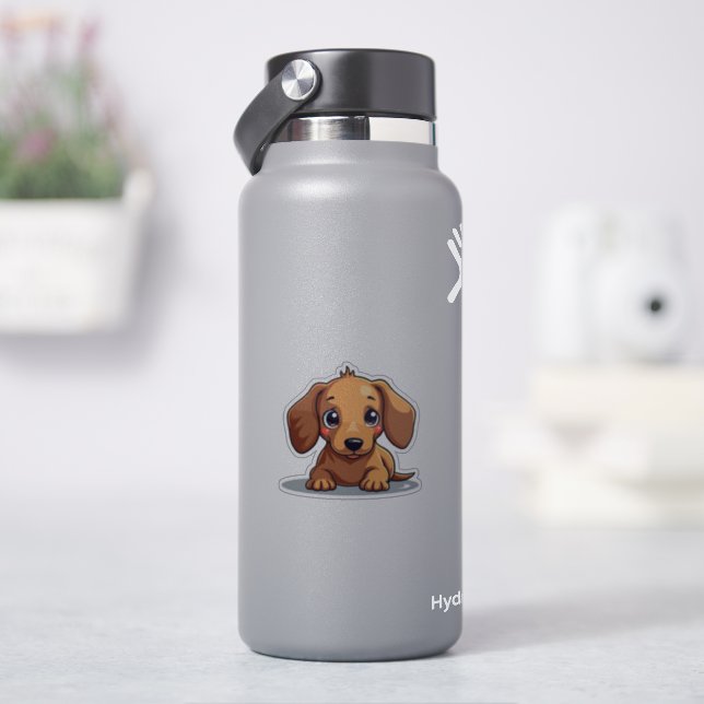 Charmante Dackel Pup, große braune Augen, kleine Aufkleber (HydroFlask)