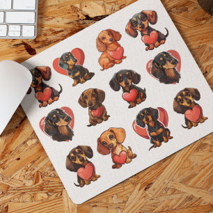 Charmante Dackel und Rotes Herz Mousepad