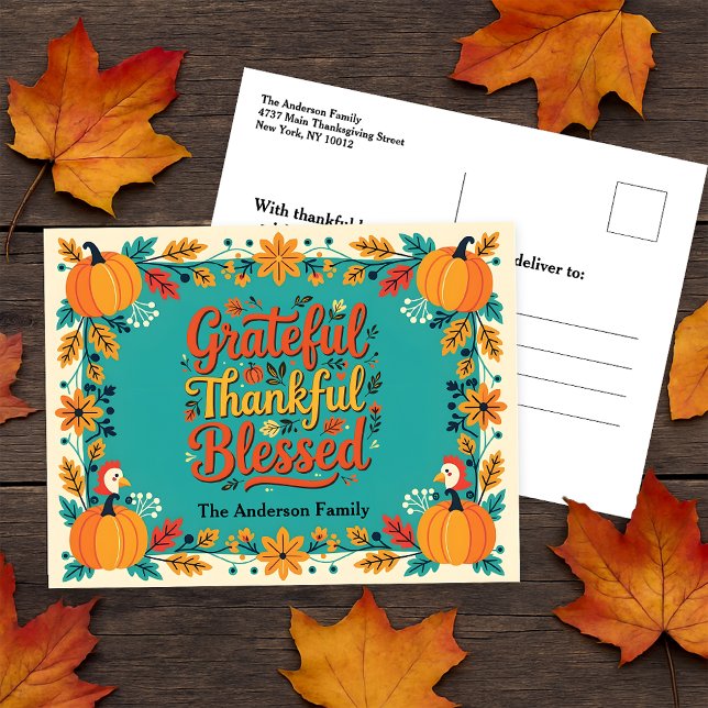 Charmante dankbar, selig gesegnete Volkskunst Postkarte (Von Creator hochgeladen)