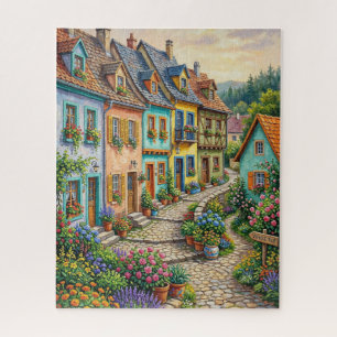 Charmante europäische Altstadt-Kopfsteinpflasterst Puzzle