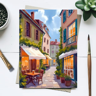 Charmante europäische Caféstraße Cozy Village Postkarte