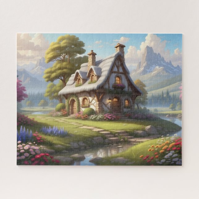 charmante Fantasy Hütte Illustration Puzz Puzzle (Horizontal)