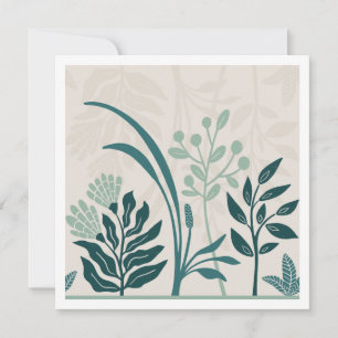 Charmante Folk Botanical Teal-Gartenkunstkarte Karte